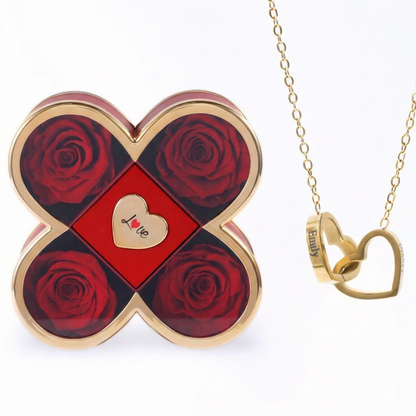 Rosas Eternas y Collar de Corazones Personalizado