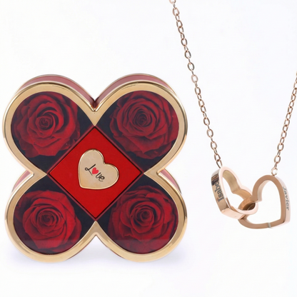Rosas Eternas y Collar de Corazones Personalizado