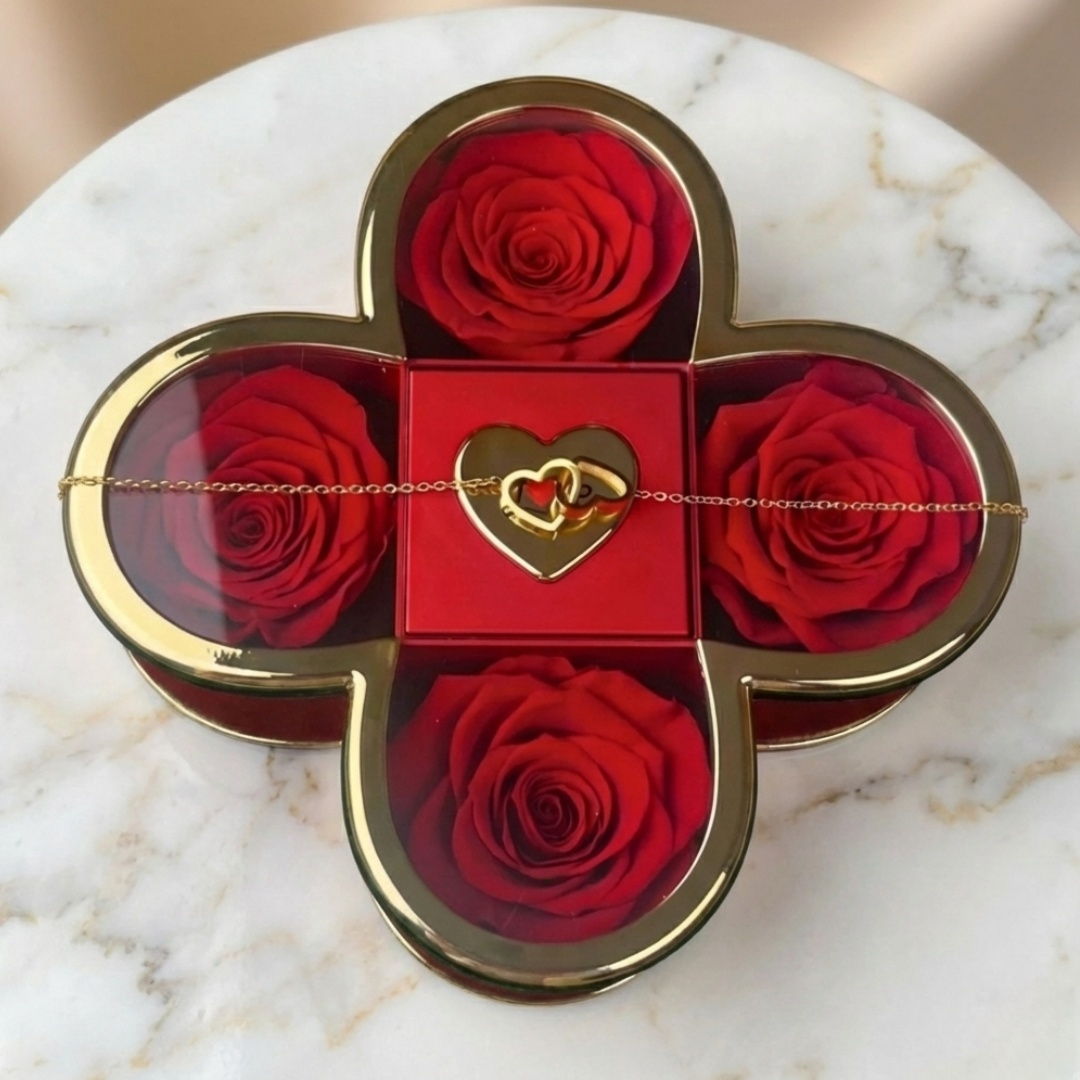 Rosas Eternas y Collar de Corazones Personalizado